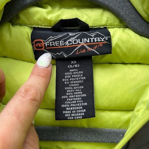 Free Country Kid's Black Green Power Zipper Down Feather Down Puffer Vest XS - Picture 6 of 9